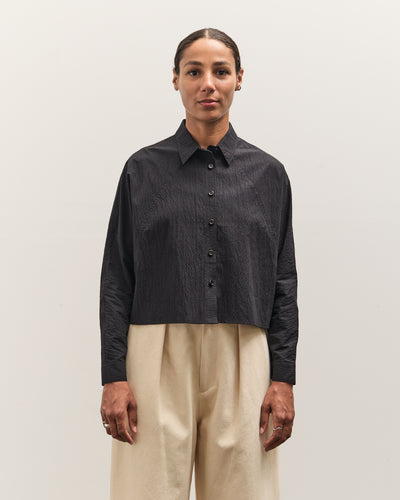 7115 by Szeki 3/4 Cropped Shirt Jacket, Textured Black