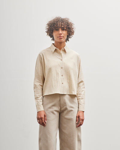 7115 by Szeki 3/4 Cropped Shirt Jacket, Textured Beige