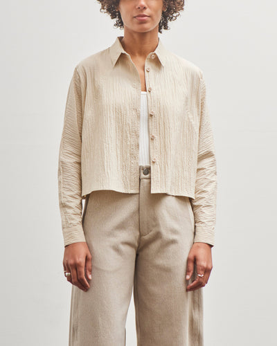 7115 by Szeki 3/4 Cropped Shirt Jacket, Textured Beige