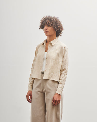 7115 by Szeki 3/4 Cropped Shirt Jacket, Textured Beige