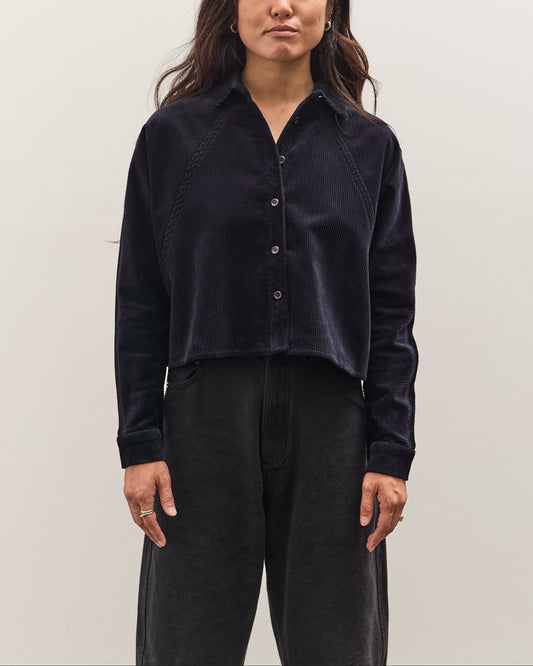 7115 by Szeki Corduroy 3/4 Cropped Shirt Jacket, Black