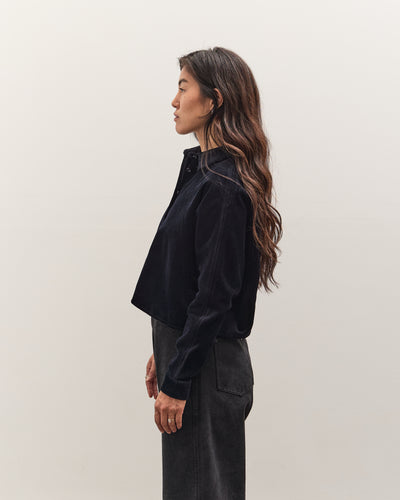 7115 by Szeki Corduroy 3/4 Cropped Shirt Jacket, Black