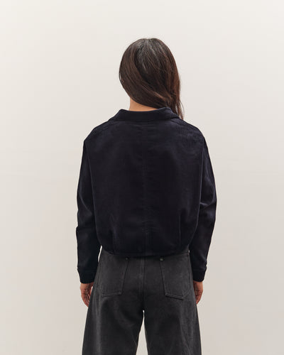 7115 by Szeki Corduroy 3/4 Cropped Shirt Jacket, Black