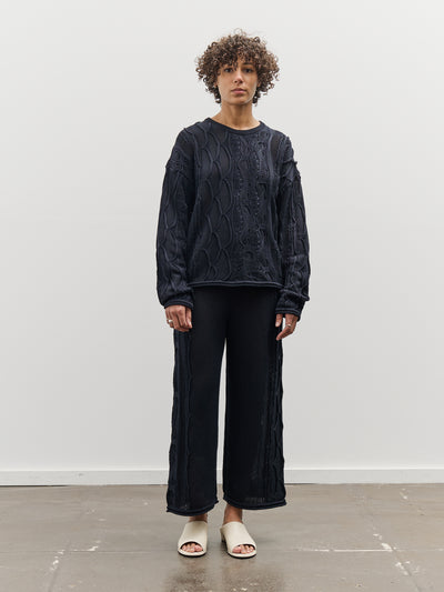 Black Crane Cable Summer Knit Top, Navy