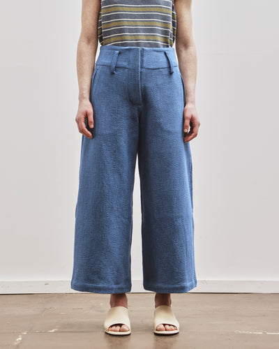 Cawley Japanese Washed Sashiko Grace Trouser, Light Blue