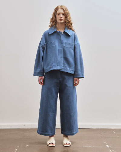 Cawley Japanese Washed Sashiko Grace Trouser, Light Blue
