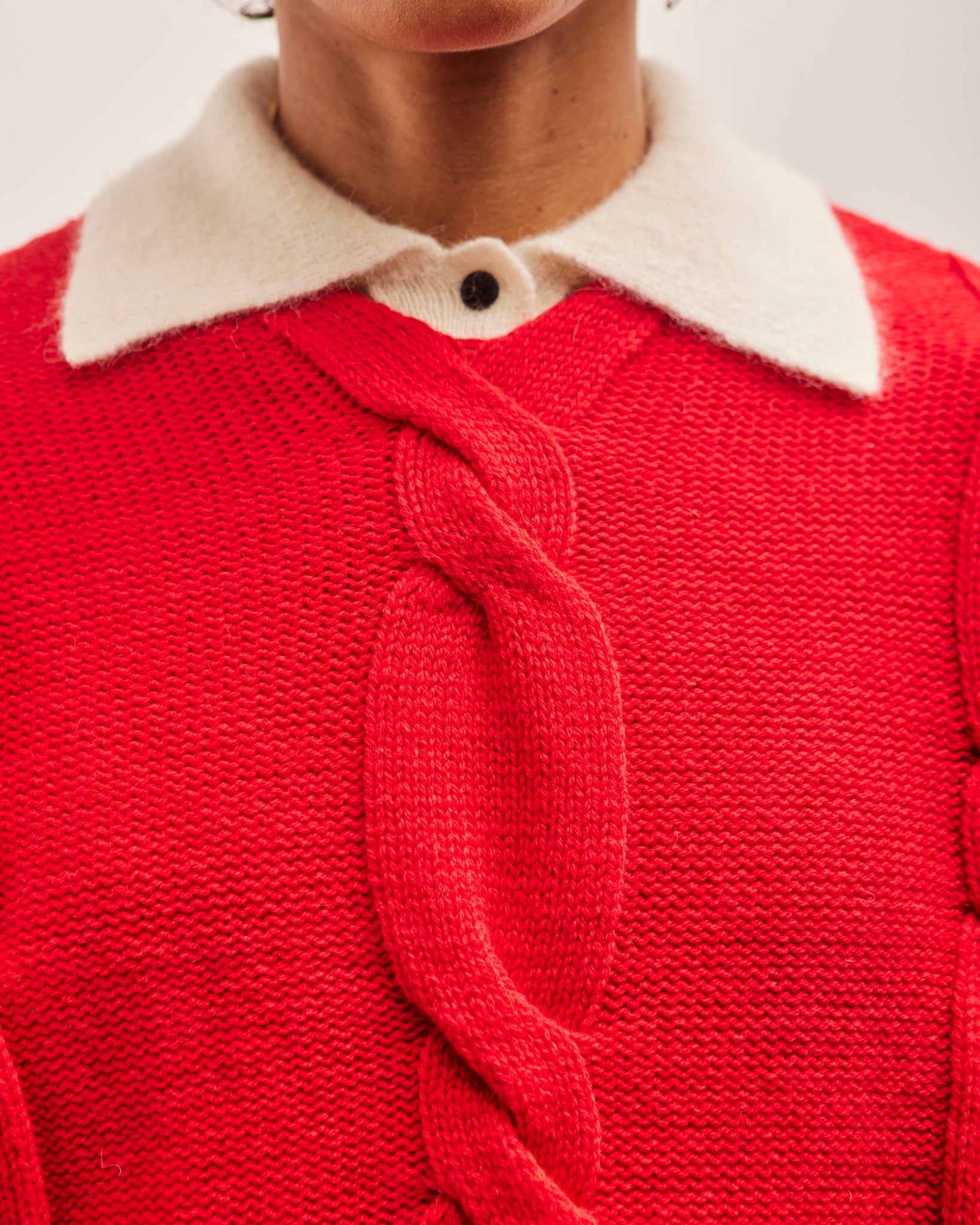 Cordera Wool & Cashmere Braided Sweater, Red