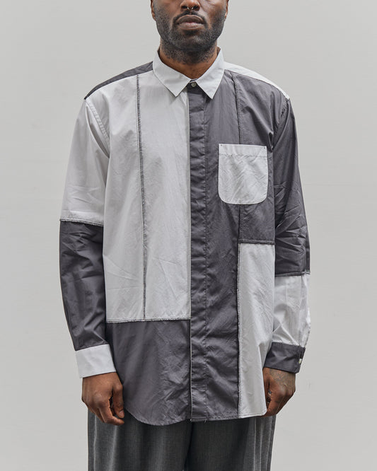 Engineered Garments Combo Short Collar Shirt, White/Charcoal