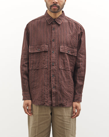 Evan Kinori Big Shirt, Navy/Red Yarn Dyed Linen Stripe
