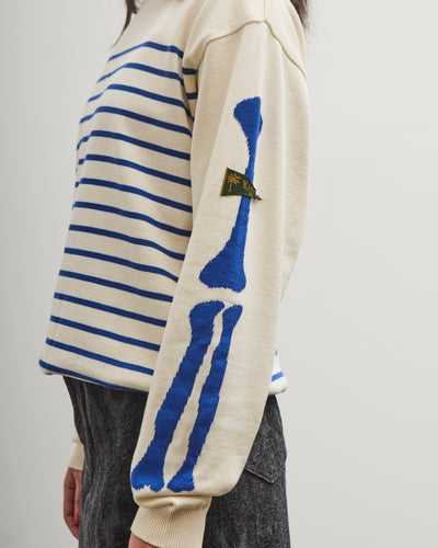 Kapital 12G Panel Stripe Knit Boat-Neck Sweater (BONE Sleeve), ECRxBlue