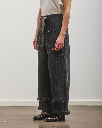 Kapital 12oz MAGPIE Denim W-Knee Easy Baggy Pants, BLKxBLK