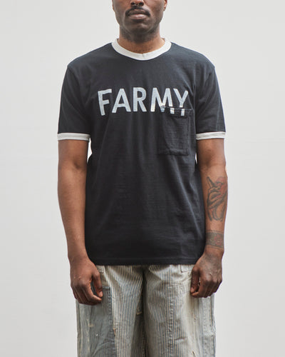 Kapital Unisex 18.5 Jersey RINGER Pocket T (FARMY), Black