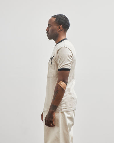 Kapital Unisex 18.5 Jersey RINGER Pocket T (FARMY), Ecru