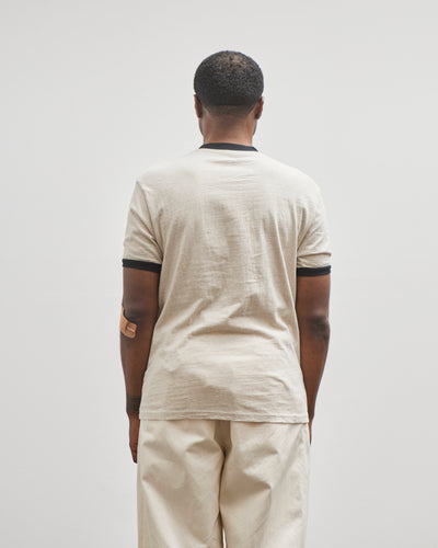 Kapital Unisex 18.5 Jersey RINGER Pocket T (FARMY), Ecru