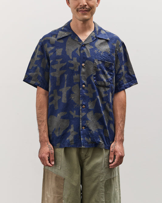 Kapital French Cloth Linen GUIDING LIGHT RAVEN-dye Aloha Shirt, IDG
