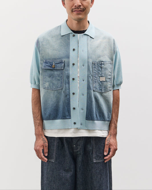 Kapital Unisex Knit x 8oz Denim Coverall Polo Shirt, Sax