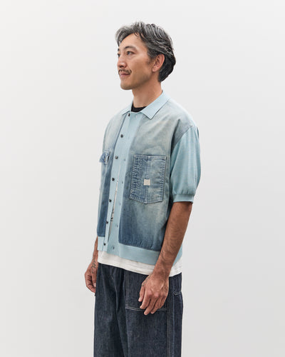 Kapital Unisex Knit x 8oz Denim Coverall Polo Shirt, Sax