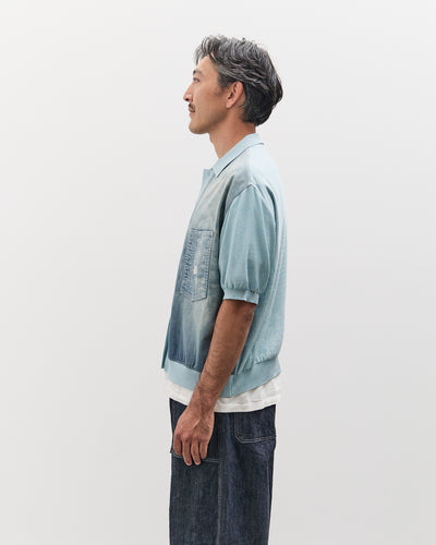 Kapital Unisex Knit x 8oz Denim Coverall Polo Shirt, Sax
