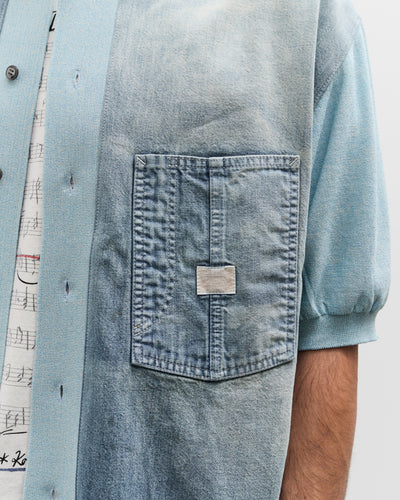 Kapital Unisex Knit x 8oz Denim Coverall Polo Shirt, Sax