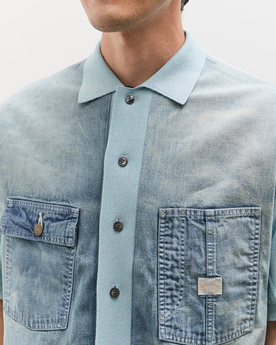 Kapital Unisex Knit x 8oz Denim Coverall Polo Shirt, Sax