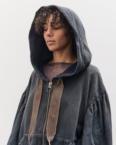 Kapital SWT Knit Gathered Sleeve DEVIL Hoodie Blouson, Black