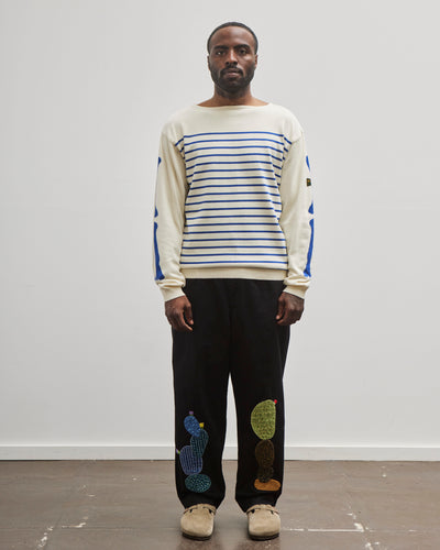 Kapital Unisex 12G Panel Stripe Knit Boat-Neck Sweater (BONE Sleeve), ECRxBlue