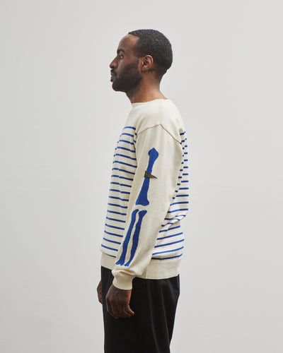 Kapital Unisex 12G Panel Stripe Knit Boat-Neck Sweater (BONE Sleeve), ECRxBlue
