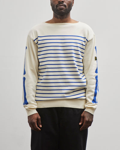 Kapital Unisex 12G Panel Stripe Knit Boat-Neck Sweater (BONE Sleeve), ECRxBlue