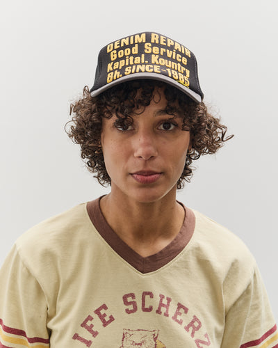 Kapital DENIM REPAIR SERVICE Track Cap, BLKxYEL