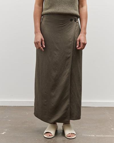 Mijeong Park Linen Blend Maxi Wrap Skirt, Olive