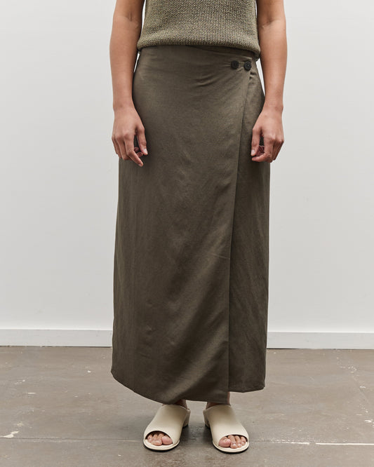 Mijeong Park Linen Blend Maxi Wrap Skirt, Olive