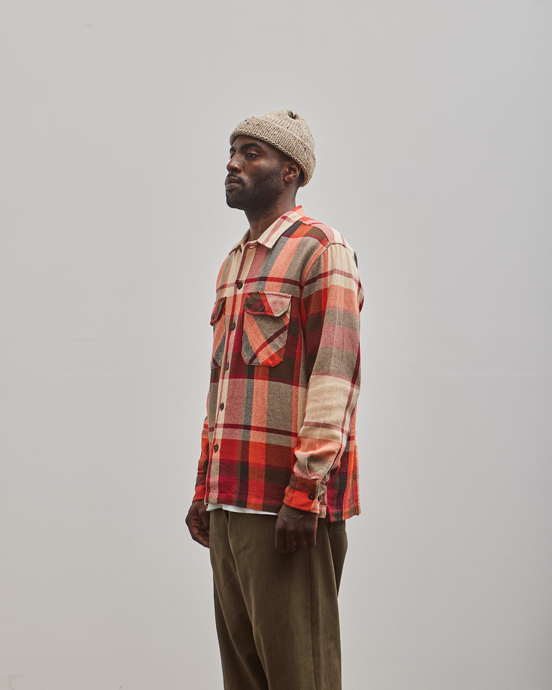 Universal Works L/S Utility Shirt, Red Check
