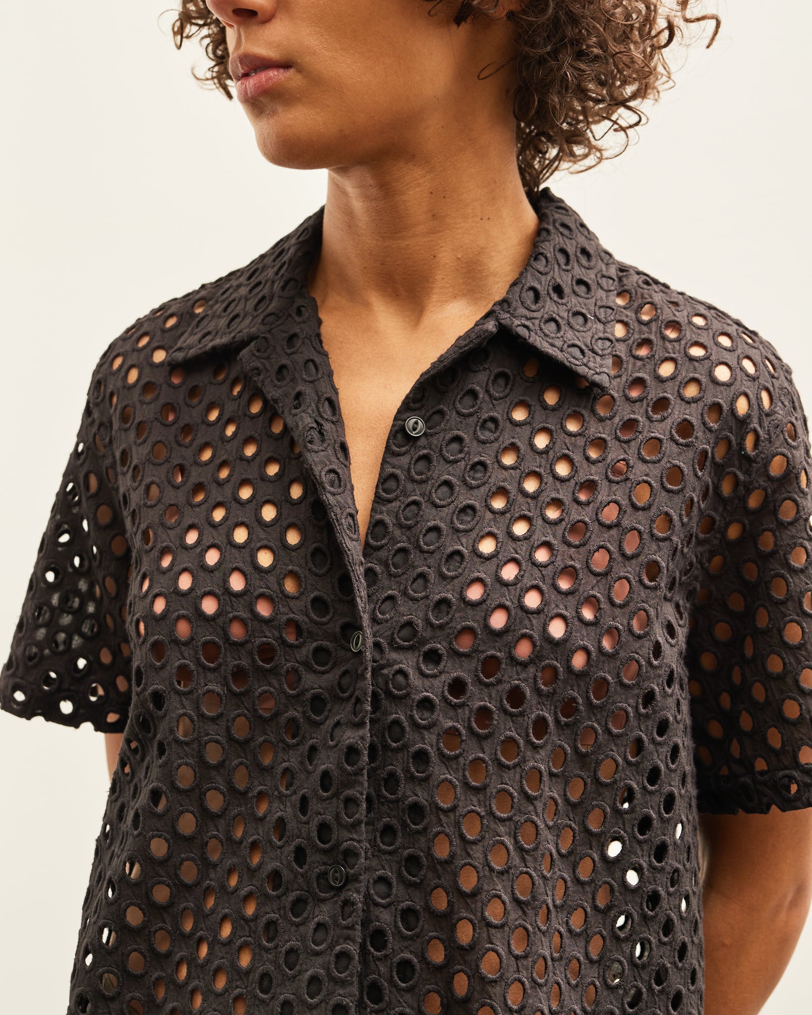 YMC Vegas Short Sleeve Shirt, Black - detail of fabric