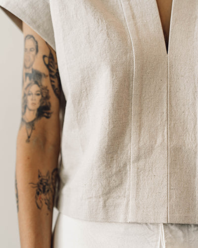 7115 V-Neck Panel Top, Beige