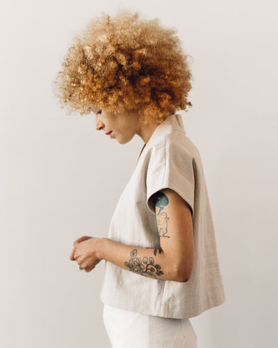 7115 V-Neck Panel Top, Beige