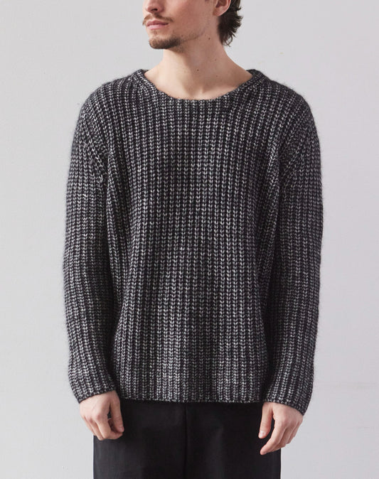 7115 Unisex Chunky Fisherman Sweater, Frizzy Black