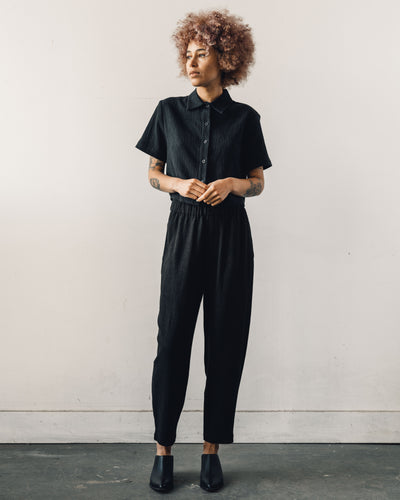 7115 Textured Cropped Button Down, Black