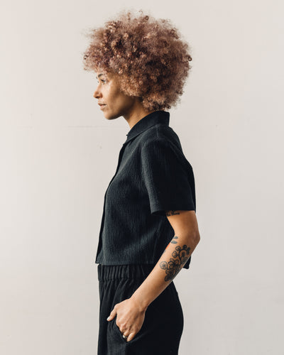 7115 Textured Cropped Button Down, Black