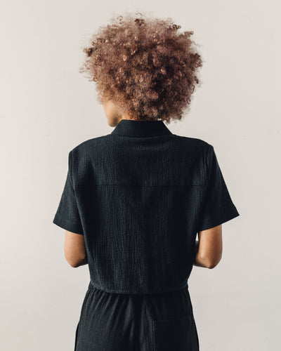 7115 Textured Cropped Button Down, Black