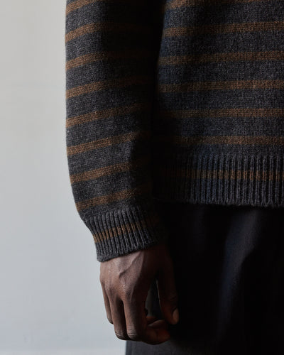 Evan Kinori Striped Sweater, Charcoal/Olive