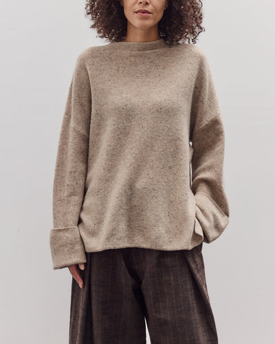 Oversized Mock Neck Sweater, Speckle Beige