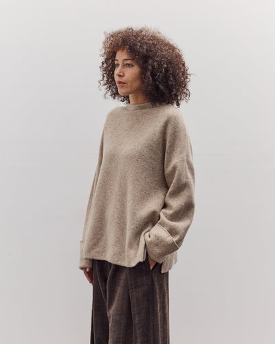 Oversized Mock Neck Sweater, Speckle Beige