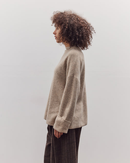 Oversized Mock Neck Sweater, Speckle Beige
