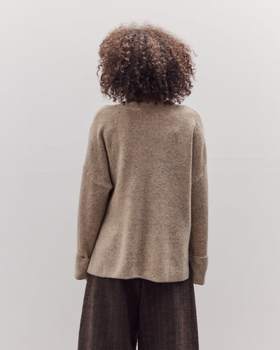 Oversized Mock Neck Sweater, Speckle Beige