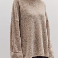 Oversized Mock Neck Sweater, Speckle Beige