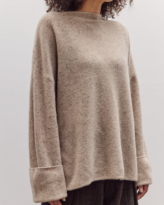 Oversized Mock Neck Sweater, Speckle Beige