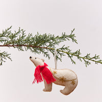 Polar Bear Embroidered Wool Christmas Ornament