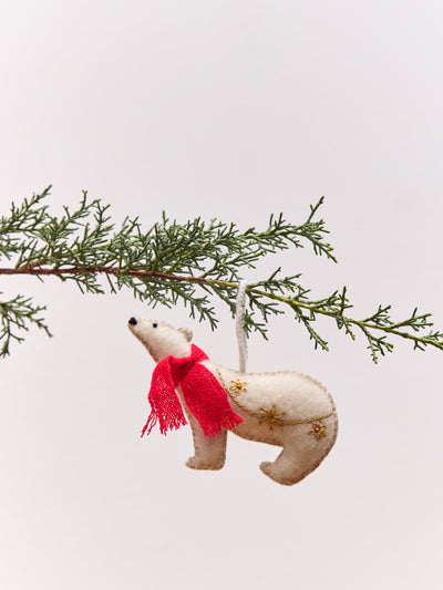 Polar Bear Embroidered Wool Christmas Ornament