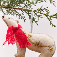 Polar Bear Embroidered Wool Christmas Ornament