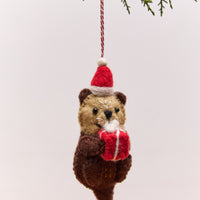 Otter with Santa Hat Felt Wool Christmas Ornament 